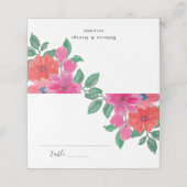 Fuchsia Watercolor Floral Wedding Platzkarte (Außenseite Aufgefaltet)