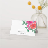Fuchsia Watercolor Floral Wedding Platzkarte (Rückseite)