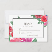 Fuchsia Watercolor Floral Wedding RSVP Karte (Vorderseite)