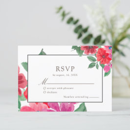 Fuchsia Watercolor Floral Wedding RSVP Karte