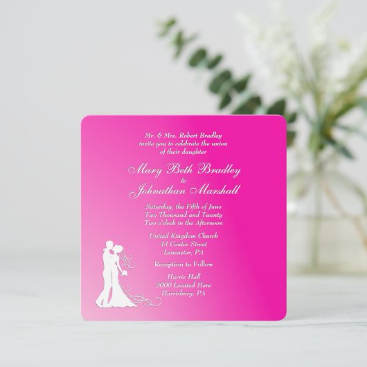 Fuchsia Wedding Einladung (Stehend Vorderseite)