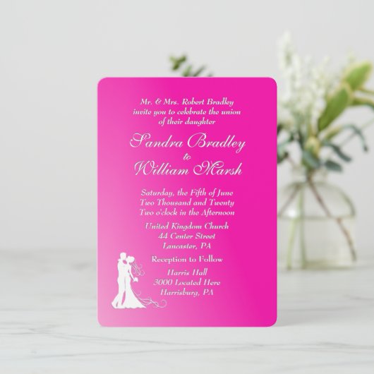 Fuchsia Wedding Einladung (Stehend Vorderseite)