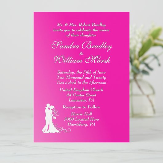 Fuchsia Wedding Einladung (Stehend Vorderseite)