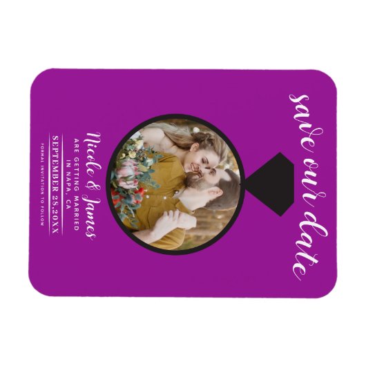 Fuchsia Wedding Ring Foto Save the Date Magnet (Horizontal)