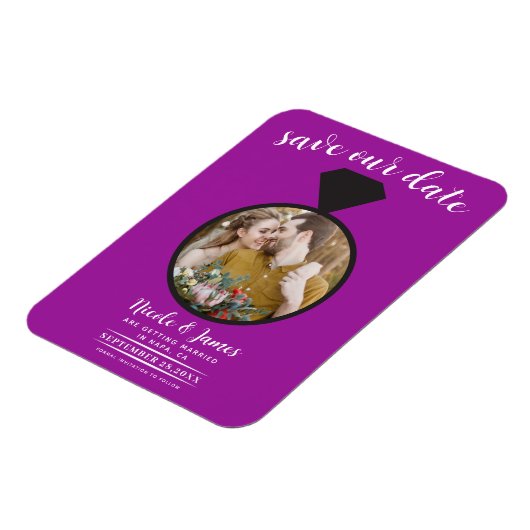 Fuchsia Wedding Ring Foto Save the Date Magnet (Linke Seite)