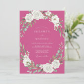 Fuchsia-Weinreben-Hochzeit Einladung (Stehend Vorderseite)