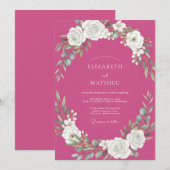 Fuchsia-Weinreben-Hochzeit Einladung (Vorne/Hinten)