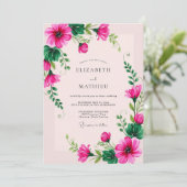 Fuchsia Whimsical Botanical Spring Wedding Einladung (Stehend Vorderseite)