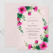 Fuchsia Whimsical Botanical Spring Wedding Einladung (Vorne/Hinten)