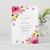 Fuchsia Whimsical Floral Wedding Einladung (Stehend Vorderseite)