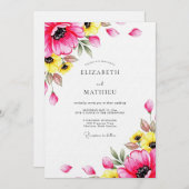 Fuchsia Whimsical Floral Wedding Einladung (Vorne/Hinten)