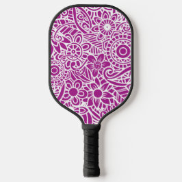 Fuchsia & White Abstrakt Floral Tropical Hawaiian Pickleball Schläger