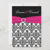 Fuchsia, White, Black Damask Einladung (Vorderseite)