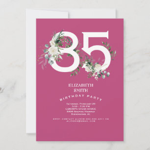 Fuchsia White Floral Elegant 85. Geburtstagsparty Einladung