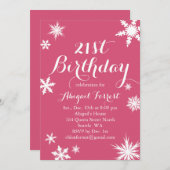 Fuchsia Winter 21. Geburtstag Einladung (Vorne/Hinten)