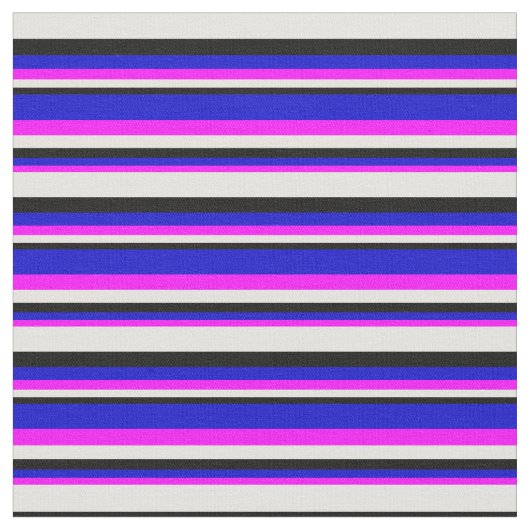 Fuchsien, Blau, Schwarz und Hellgelbe Streifen Stoff (Nahaufnahme)
