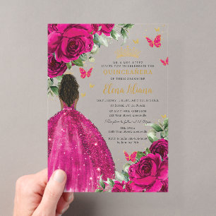Fuchsien Blumen Braune Prinzessin Quinceañera Swee Acryleinladungen