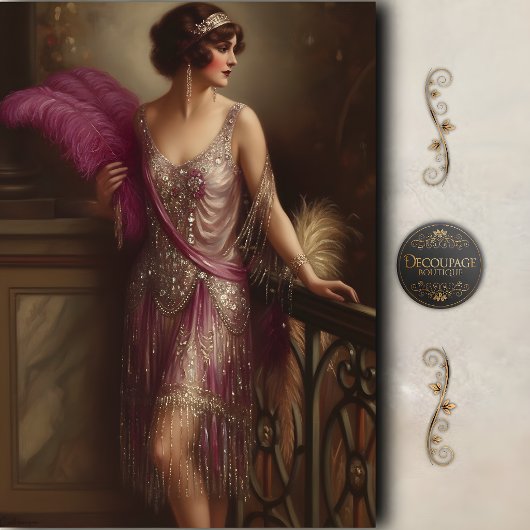 Fuchsien Flapper Glam Découpage Seidenpapier