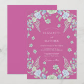 Fuchsien-Hochzeit mit Farnblättern Einladung (Vorne/Hinten)