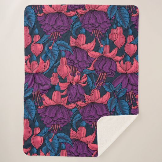 Fuchsien in blau und lila sherpadecke (Vorderseite)