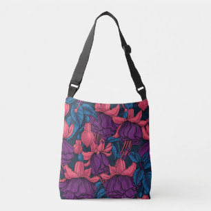 Fuchsien in blau und lila tragetaschen mit langen trägern