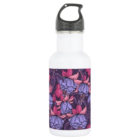Fuchsien in Rosa und Violett Edelstahlflasche (Vorderseite)