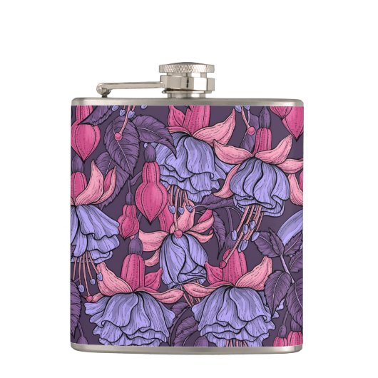 Fuchsien in Rosa und Violett Flachmann (Vorderseite)