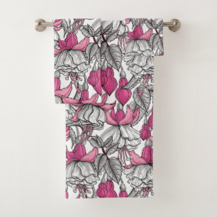 Fuchsien in weiß und rosa badhandtuch set