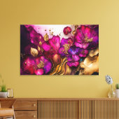 Fuchsien, Lila und goldene florale Kunst Leinwanddruck (Insitu (Wohnzimmer))