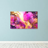 Fuchsien, Lila und goldene florale Kunst Leinwanddruck (Insitu (Holzboden))