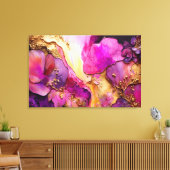 Fuchsien, Lila und goldene florale Kunst Leinwanddruck (Insitu (Wohnzimmer))