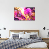 Fuchsien, Lila und goldene florale Kunst Leinwanddruck (Insitu (Schlafzimmer))