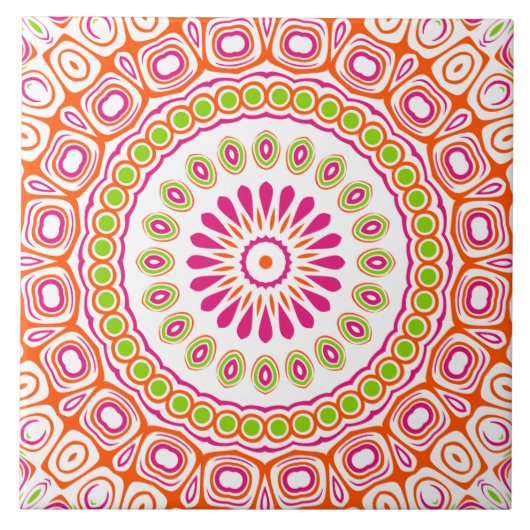 Fuchsien-orange und grün lebendiges Mandala-Muster Fliese (Vorderseite)