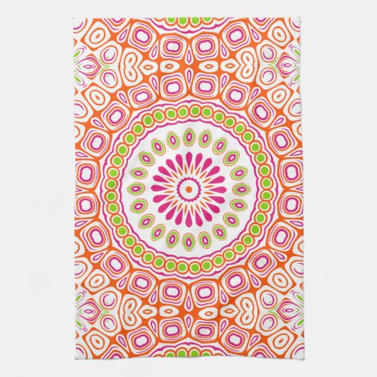 Fuchsien-orange und grün lebendiges Mandala-Muster Geschirrtuch (Vertikal)