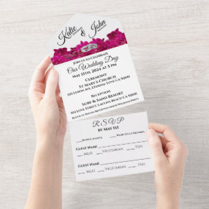 Fuchsien-Orchideen auf Weiß-Foto-Hochzeit- All In One Einladung