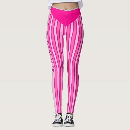 Fuchsien & Rosa gestreifte Leggings mit individuel (Vorderseite)
