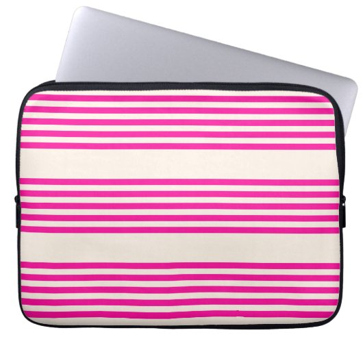 Fuchsien und Beige mit fünf Streifen Laptopschutzhülle (Vorderseite)