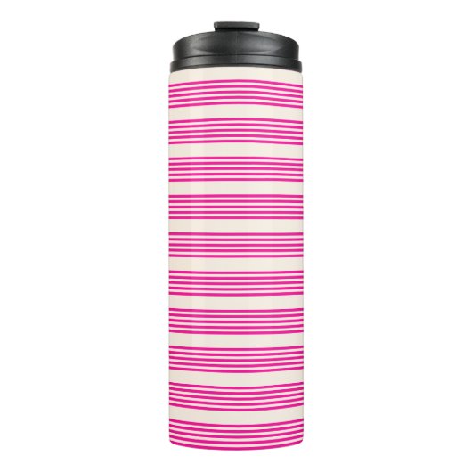Fuchsien und Beige mit fünf Streifen Thermosbecher (Vorderseite)