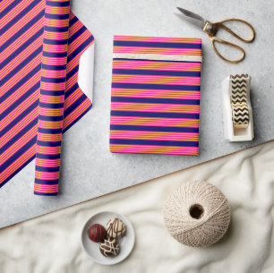Fuchsien und gelbe Streifen mit Marineblau Geschenkpapier