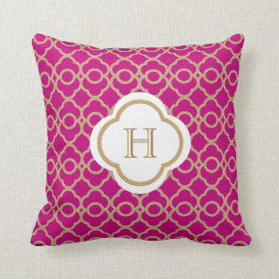 Fuchsien und Goldmarokkanisches Monogramm Kissen