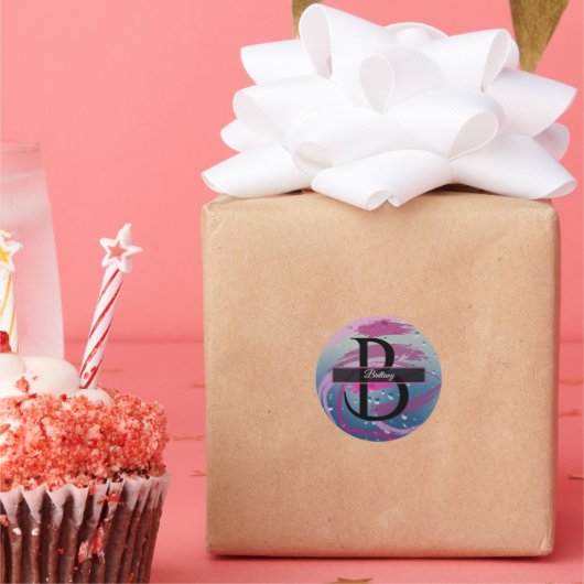 Fuchsien und weich rosa Pinselstrich Monogramm Runder Aufkleber (Party)