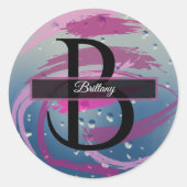 Fuchsien und weich rosa Pinselstrich Monogramm Runder Aufkleber (Vorderseite)