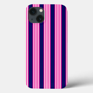 Fuchsien und weiße fünf Streifen mit blauem Muster Case-Mate iPhone Hülle