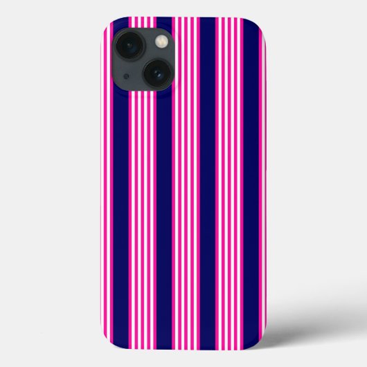 Fuchsien und weiße fünf Streifen mit blauem Muster Case-Mate iPhone Hülle (Rückseite)