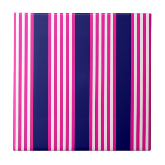 Fuchsien und weiße fünf Streifen mit blauem Muster Fliese (Vorderseite)