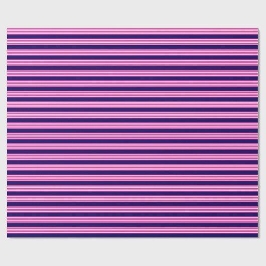 Fuchsien und weiße fünf Streifen mit blauem Muster Geschenkpapier (Flach)