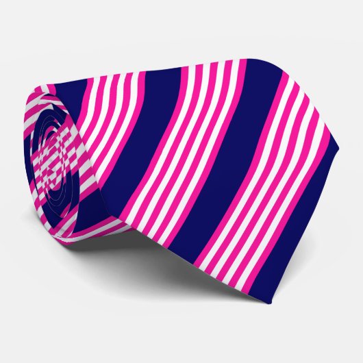 Fuchsien und weiße fünf Streifen mit blauem Muster Krawatte (Gerollt)