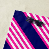 Fuchsien und weiße fünf Streifen mit blauem Muster Strandtuch (Beispiel)