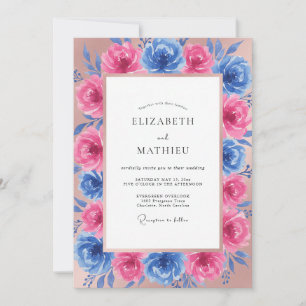 Fuchsienblaue Pfingstrosen-Hochzeit Einladung