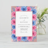 Fuchsienblaue Pfingstrosen-Hochzeit Einladung (Stehend Vorderseite)